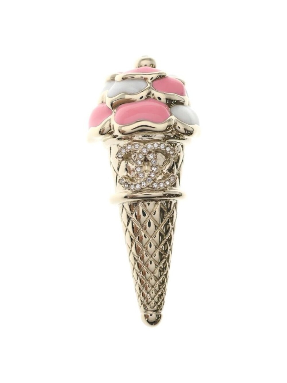 Chanel 26c Rhinestone Decorative CC Logo Ice Cream Brooch Gold Pink